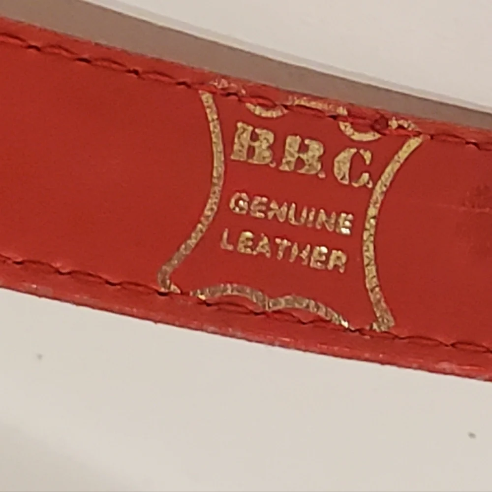 BBC Leather Studded Equestrian Cowgirl Belt Made in Spain, Brass, Red,Sm/34